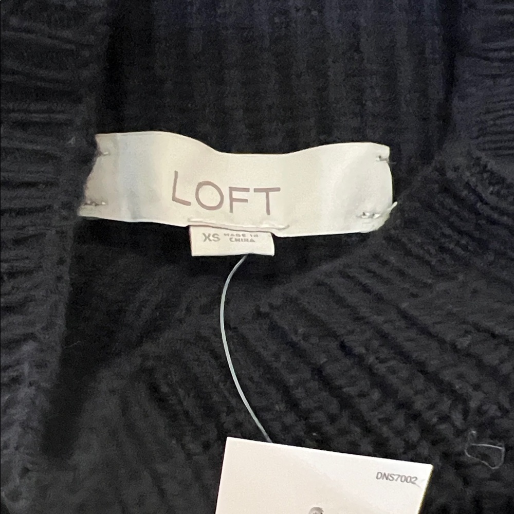 LOFT Black Sleeveless Quite Luxury Mock Neck Vertical Ribbed Decorative Sweater - Picture 2 of 13